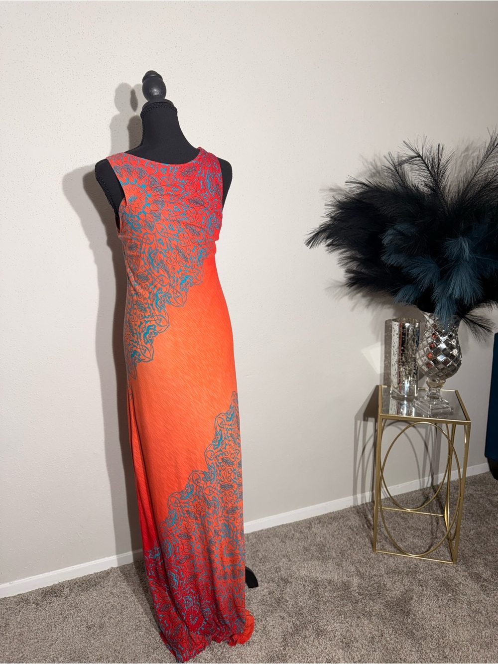 Tommy Bahama Maxi Dress Orange Teal Paisley Print Sleeveless Resort Wear Size L. - Picture 5 of 12